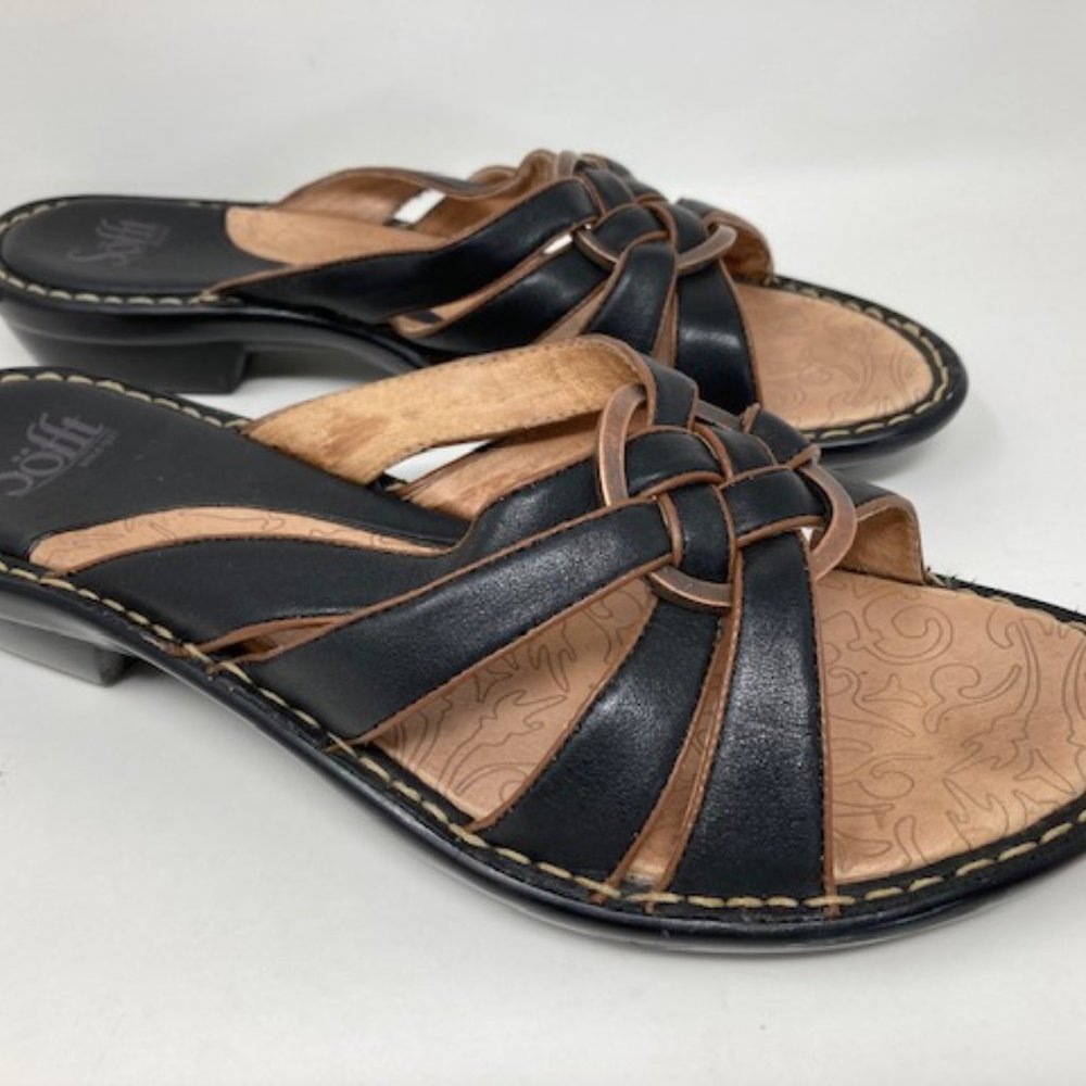 Sofft Women's Black Leather Slip On Sandals - Size 8.5 M